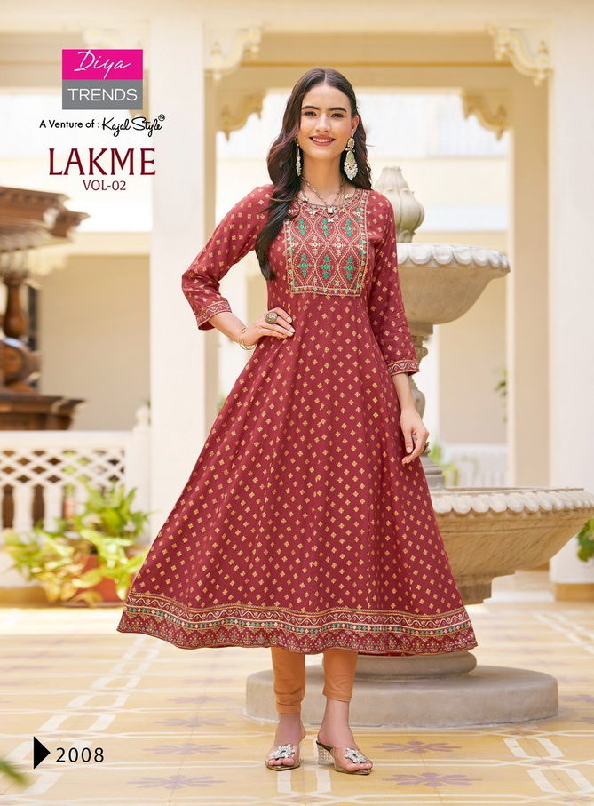 Lakme Vol 2 By Diya Trends Rayon Anarkali Kurtis Wholesale Price In Surat
